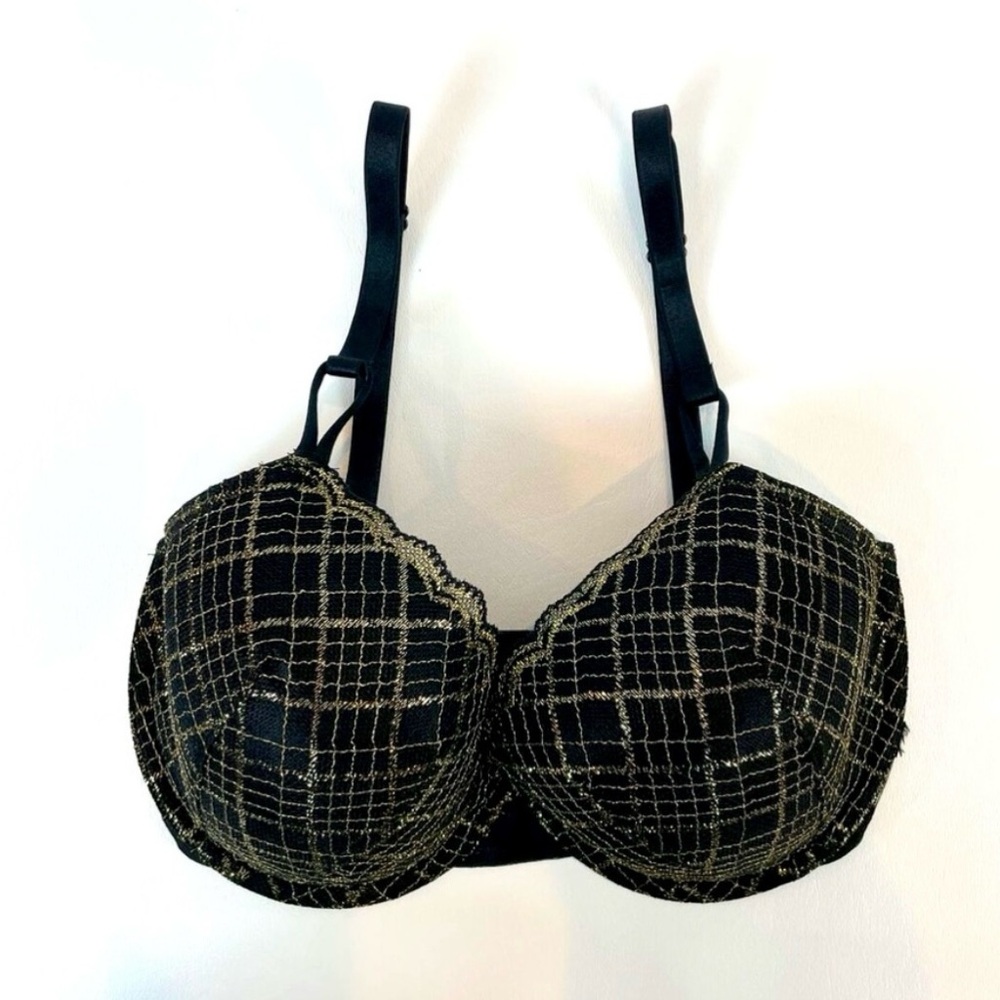 Victoria's Secret Black Lace Gold Sparkle Push Up Bra